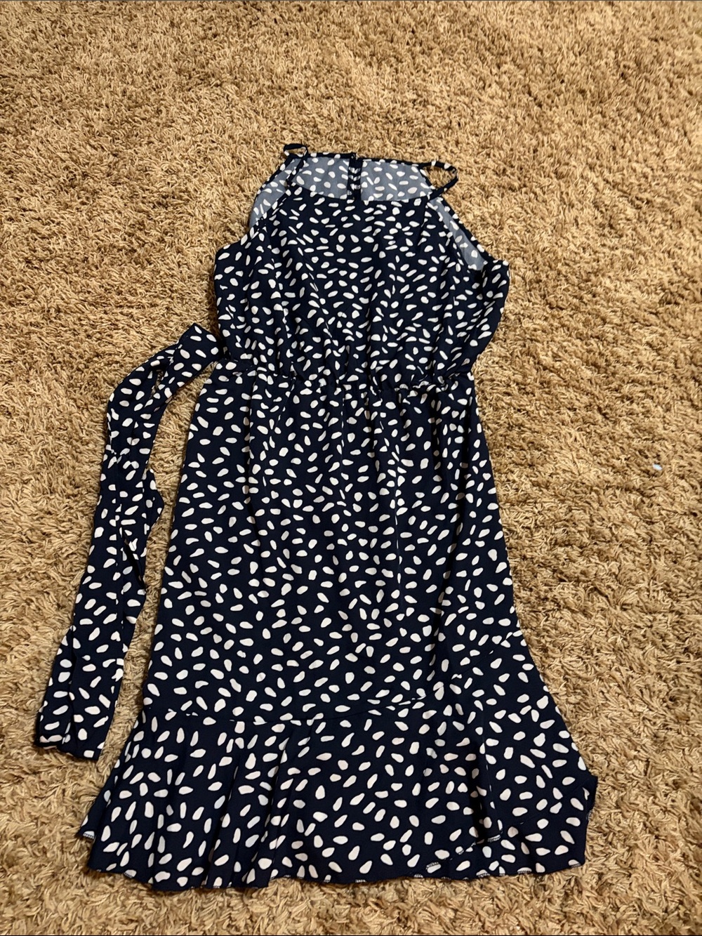 Women’s Navy Blue Halter Dress with White Dot Print
